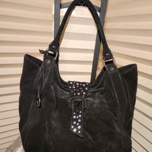 Poltrona Frau Black Suede Shoulder Bag